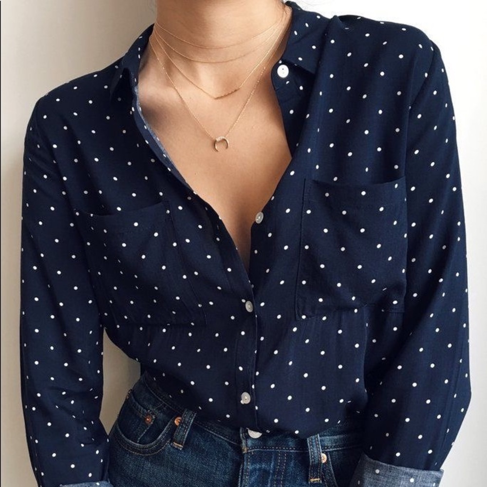 Navy blue polka dots